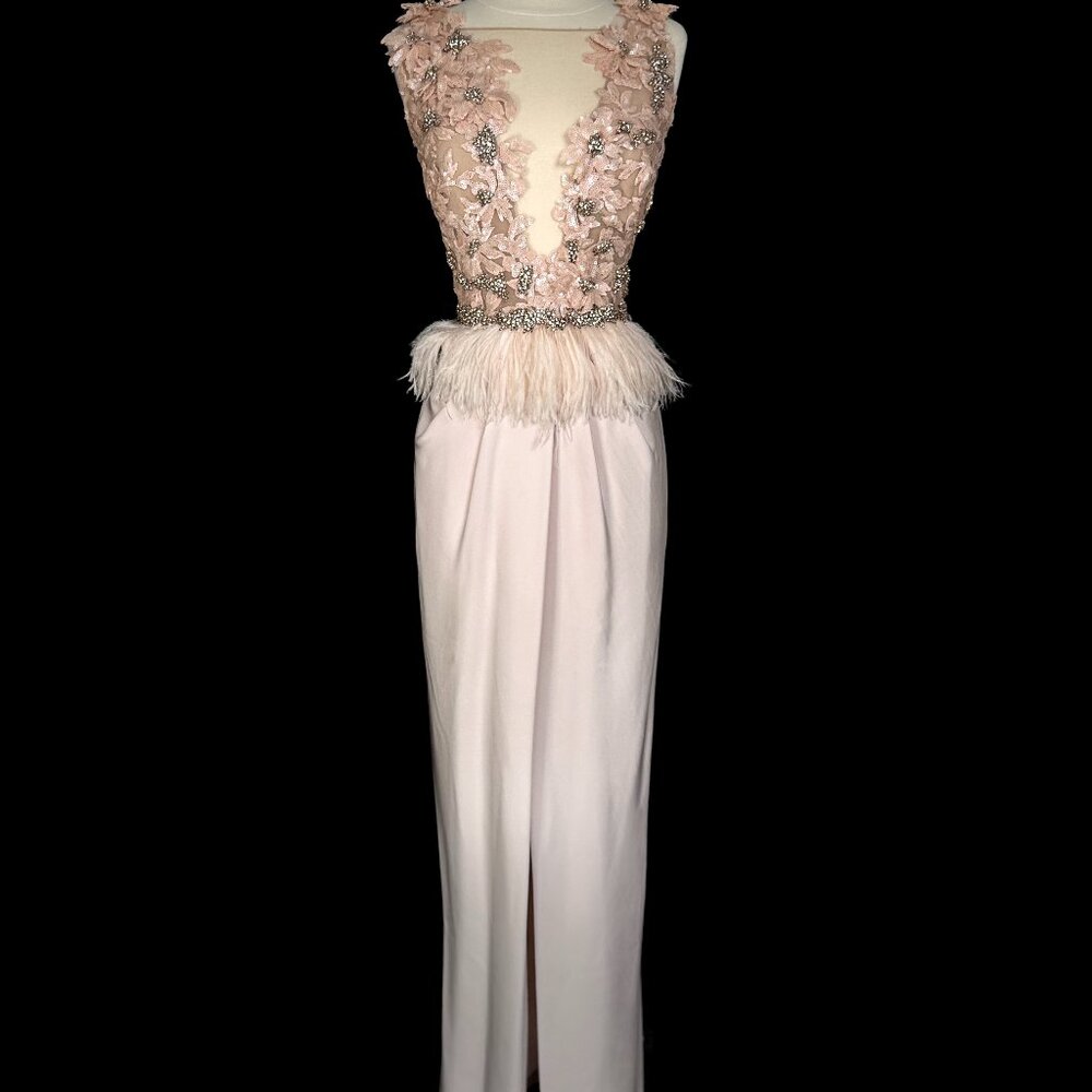 Brand New US 6 Marchesa Maxi Evening Gown with Illusion V-Neckline